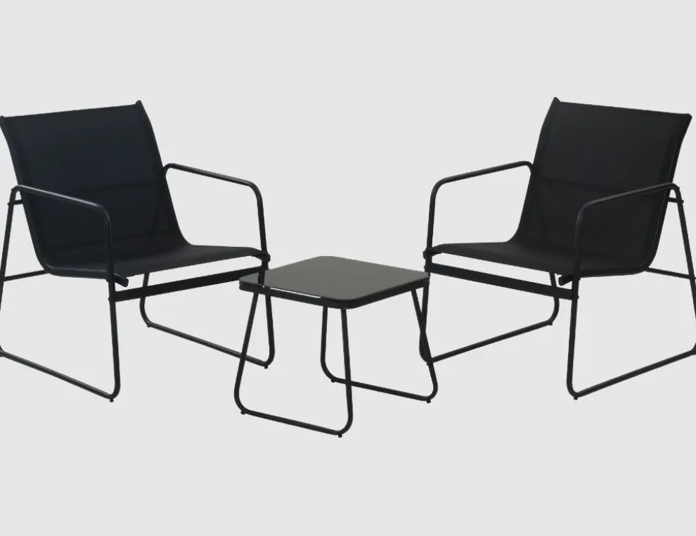 Balkonset Lounge Schwarz 3-teilig