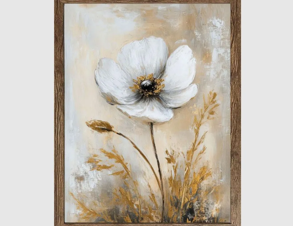 Bild Blumenmotiv in Beige und Weiß