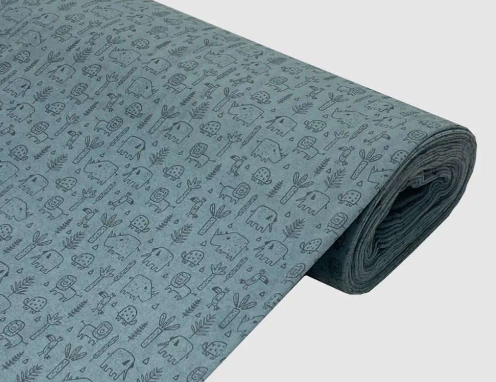 Frotteestoff Dschungeltiere Blau