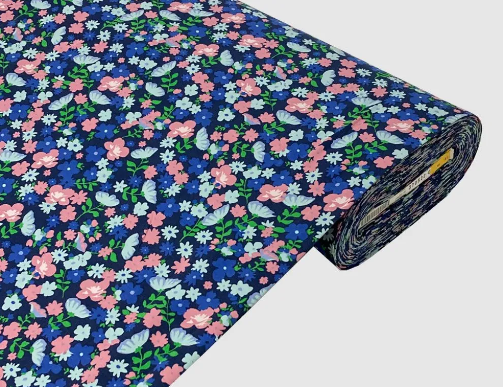 Jerseystoff Blümchen Blau, Bunt