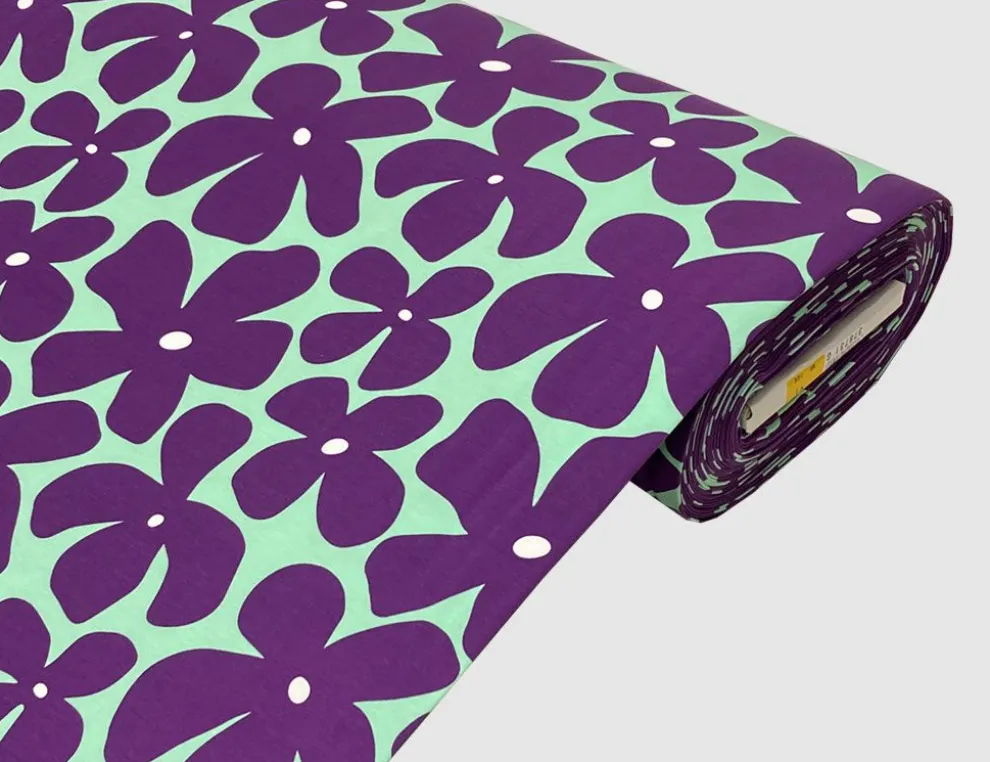 Jerseystoff Blumen Mint, Lila