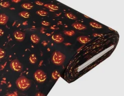 Jerseystoff Kürbis Schwarz, Orange