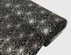 Jerseystoff Spinnweben Schwarz, Silber