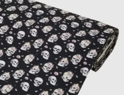 Jerseystoff Totenköpfe Schwarz
