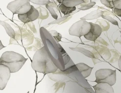 Papiertapete Blätter Gold, Creme