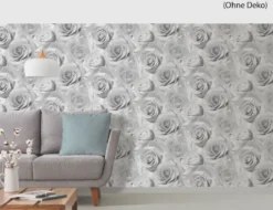 Papiertapeten Rosen grau