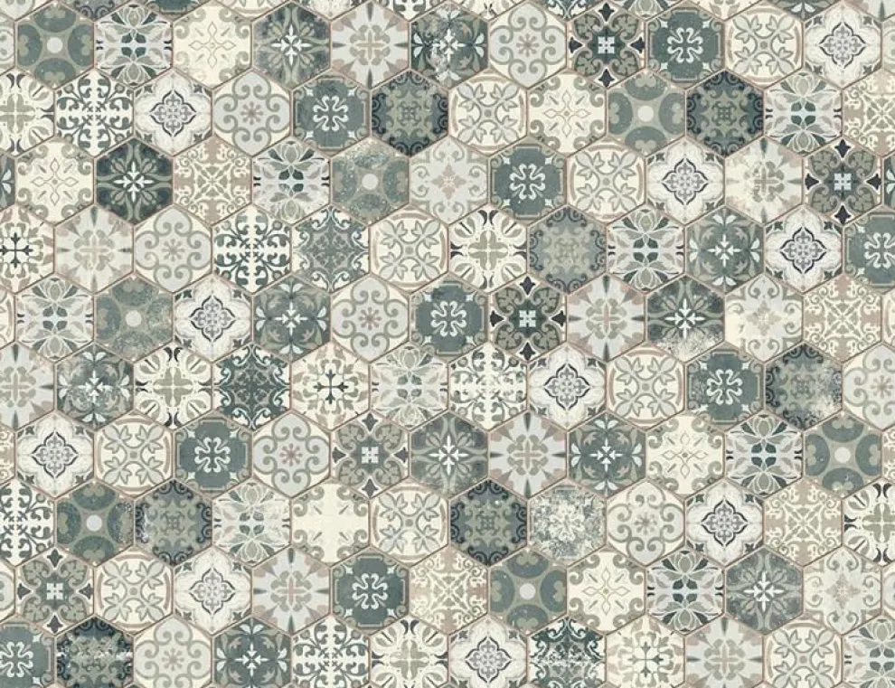 PVC Calypso Tile Blau, Beige