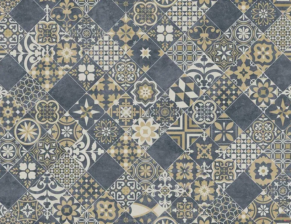 PVC Calypso Tile Blau, Gold 2m