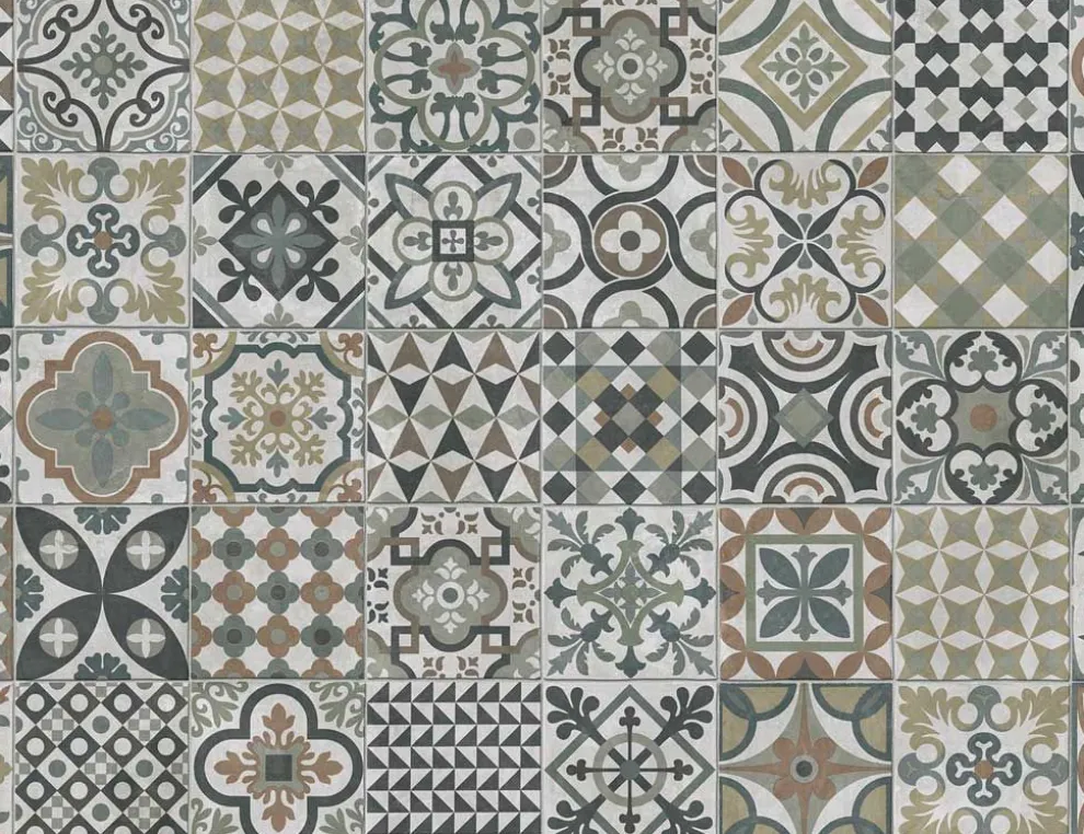 PVC Calypso Tile Oliv, Beige 4m
