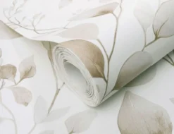 Vliestapete Blume Beige, Weiß