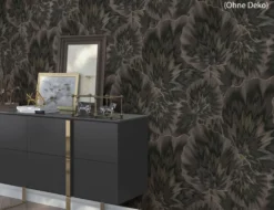 Vliestapete Blume Schwarz, Gold