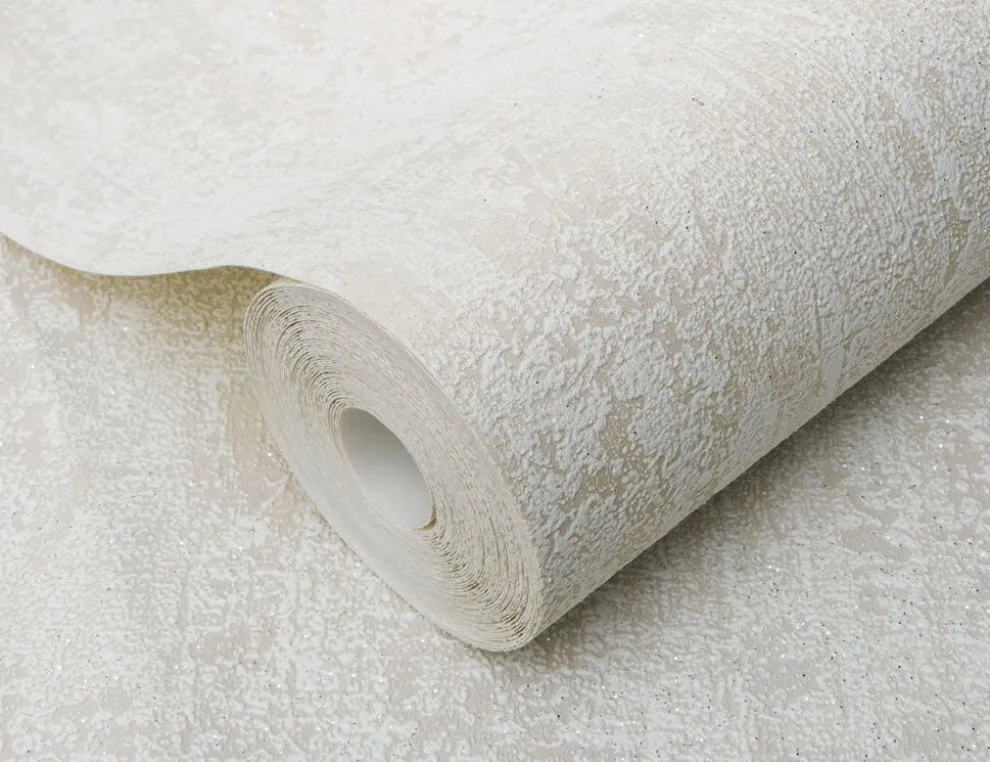 Vliestapete Kalkoptik Beige, Weiß