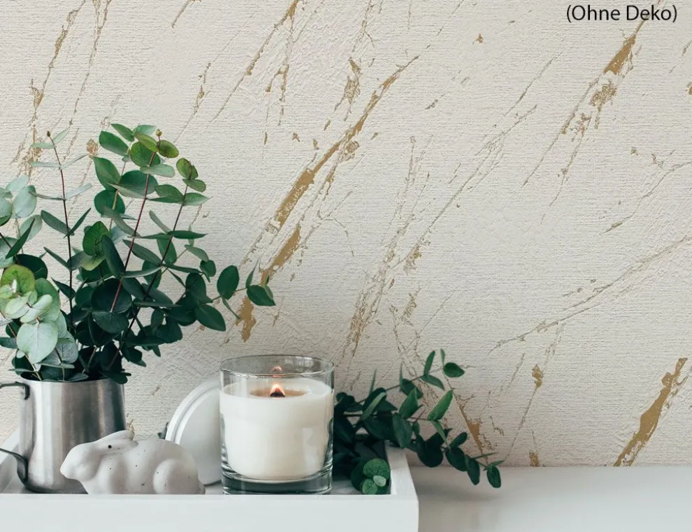 Vliestapete Marmor Beige, Gold