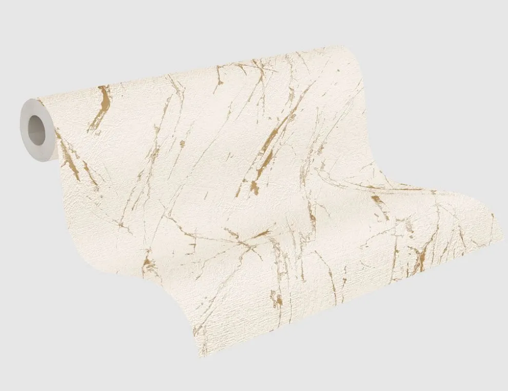 Vliestapete Marmor Beige, Gold