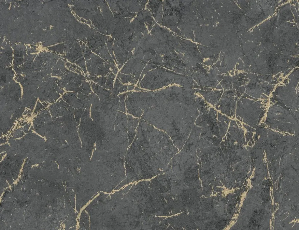 Vliestapete Marmoroptik Anthrazit, Gold