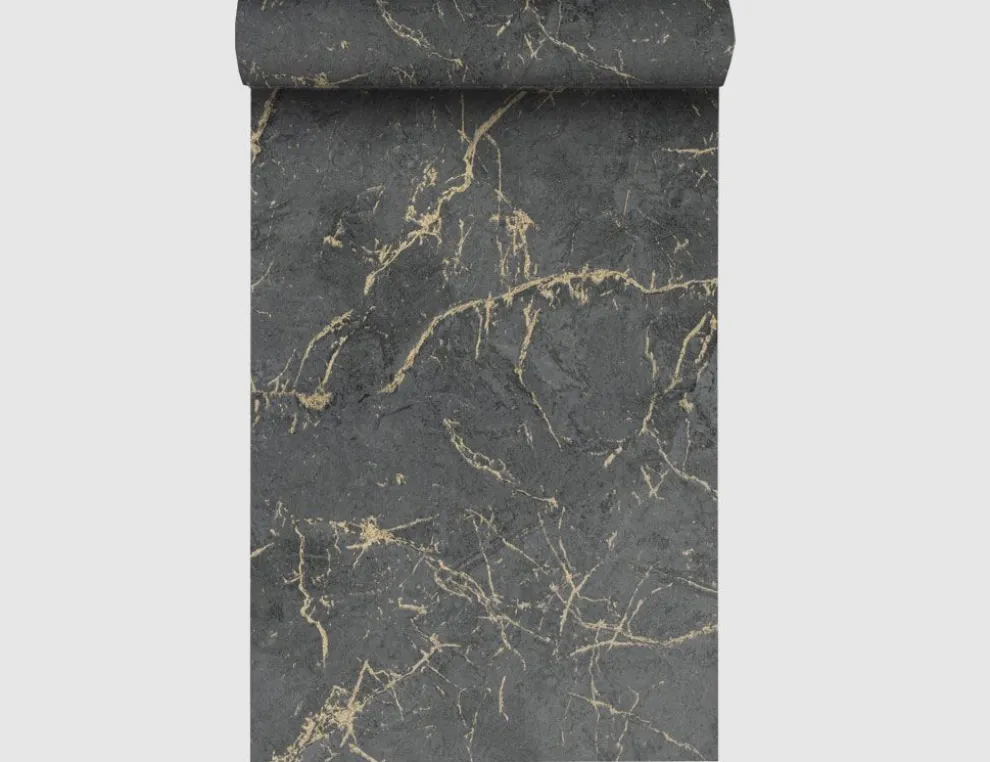 Vliestapete Marmoroptik Anthrazit, Gold