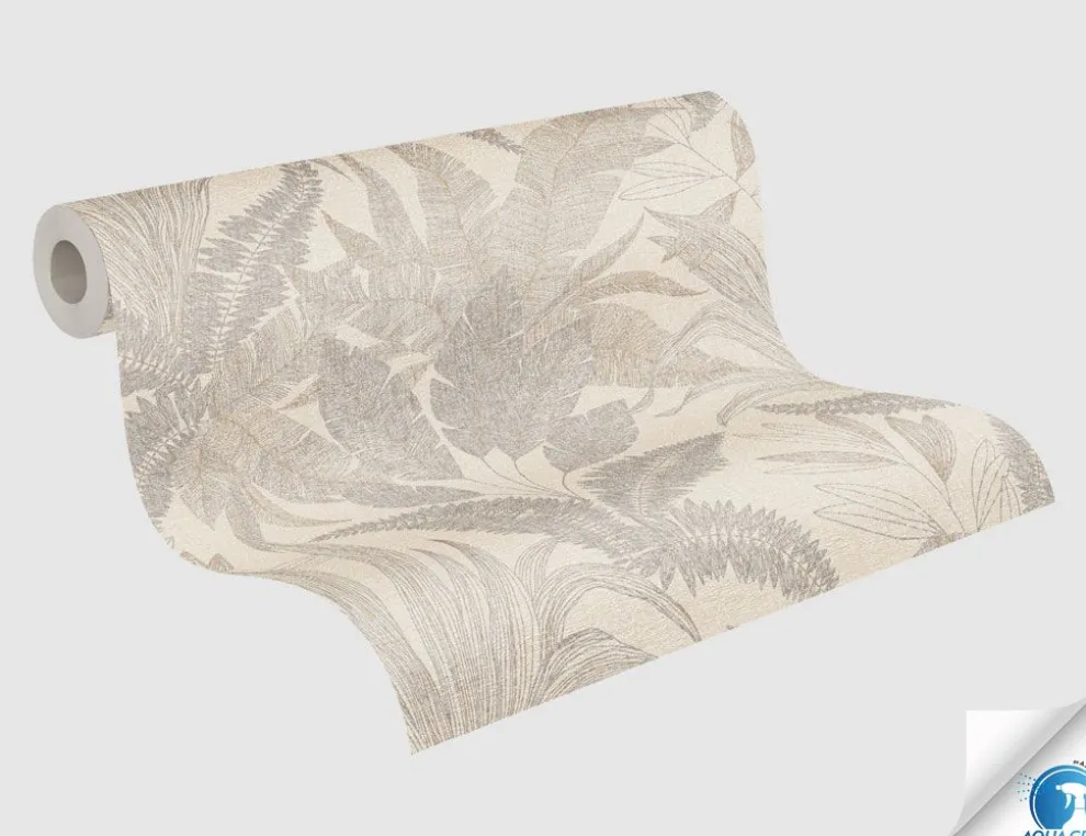 Vorgeleimte Vliestapete Blätter Beige, Gold