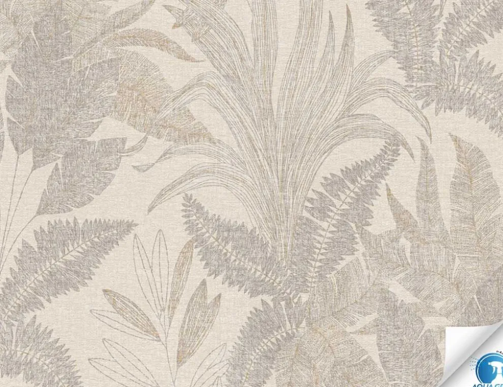 Vorgeleimte Vliestapete Blätter Beige, Gold