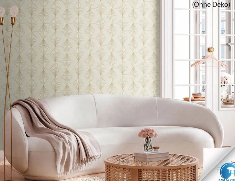 Vorgeleimte Vliestapete Grafik Beige, Gold