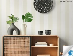 Vorgeleimte Vliestapete Streifen Weiß, Beige